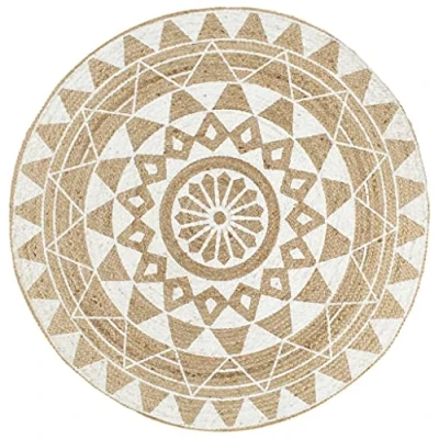 Abbildung von vidaXL Teppich mit Weißem Aufdruck Handgefertigt Kurzflor Juteteppich Wohnzimmerteppich Handwebteppich Läufer Schlafzimmer Flur Geflochtene Jute 120cm