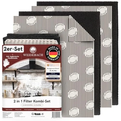 Abbildung von WEIDEBACH® 2x 2in1 Dunstabzugshauben Filter Set mit AKTIVKOHLE &amp; FETTFILTER, 57x47 cm [zuschneidbar] nur 1,2 dick , Filter, Kombifilter Abzugshaube, Aktivkohlefilter Dunstabzug