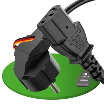 Abbildung von conecto Stromkabel Kaltgerätekabel 3 Polig, 2,0m, Schutzkontakt Netzstecker Schuko Stecker auf Kaltgerätekupplung C13 Buchse, Strom Kabel Netzkabel Netzteil für Monitor PC Drucker, Schwarz