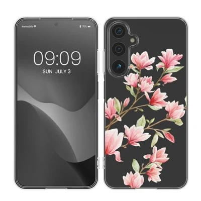 Abbildung von kwmobile Case kompatibel mit Samsung Galaxy A15 5G Hülle Silikon Transparent Magnolien Rosa Weiß