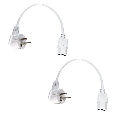 Abbildung von Doppelpack shortix kurzes Netzkabel (Stromkabel mit gewinkeltem Schutzkontaktstecker Typ E+F auf gerade Kaltgerätebuchse). weiß. 40cm.
