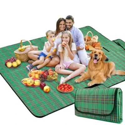 Abbildung von BAXIWUY Picknickdecke Strandmatte Camping Decke Stranddecke mit wasserdichter Unterseite Zubehör Outdoor für Strand, Picknick, und Wandern 150 x 200 cm (Green)