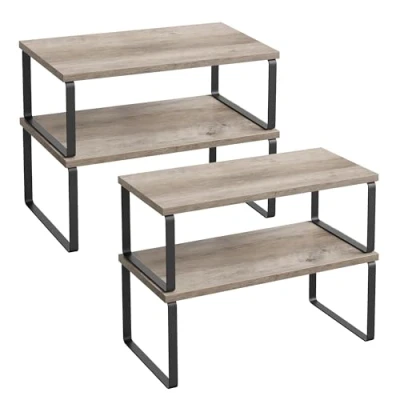 Abbildung von SONGMICS Gewürzregal, 2er Set Küchen Organizer, Küchenregal, Schrank Organizer Küche, erweiterbar, kleines Regal, stapelbar, Metall und Holzwerkstoff, tintenschwarz Greige meliert KCS200X02