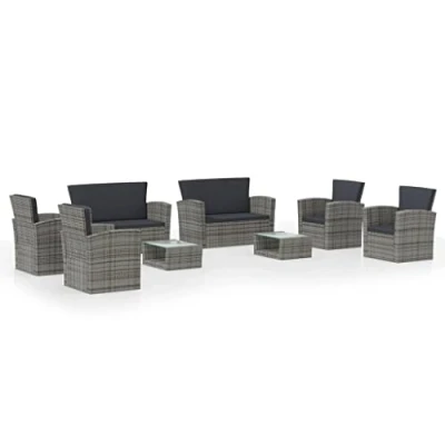 Abbildung von vidaXL Gartenmöbel 4 TLG. mit Auflagen Lounge Sofa Sitzgruppe Sitzgarnitur Gartenset Sessel Tisch Gartensofa Gartenbank Poly Rattan Grau
