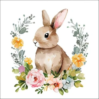 Abbildung von Ambiente Luxury Paper Products Papierserviette, Servietten Papier 33x33cm 3 lag. mit Osterhase &amp; Blumen Motiv 20 Stück