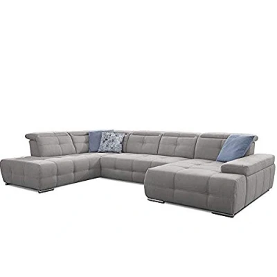 Abbildung von Cavadore Wohnlandschaft Mistrel mit Bettfunktion / Schlafsofa leichter Fleckentfernung dank Soft Clean Geeignet für Haushalte Kindern, Haustieren /343 x 77 228 hellgrau