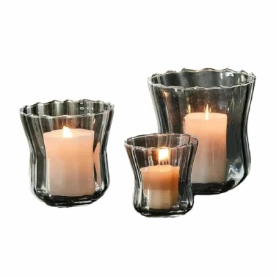 Abbildung von Loberon Windlicht 3er Set Lovire, DREI Größen, Mundgeblasen, Elegante Farbtönung, Beruhigende Atmosphäre, Geschwungene Formen, Kerzenhalter, Glas, grau