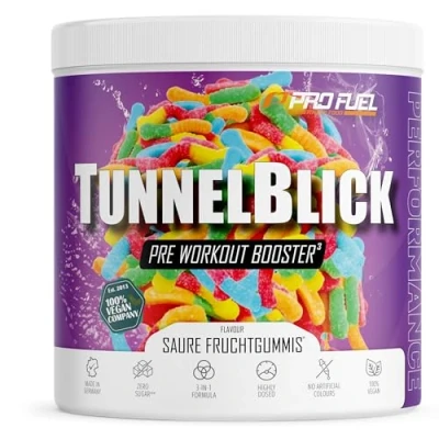 Abbildung von Pre Workout Booster3 SAURE FRUCHTGUMMIS 440g unglaublich lecker TUNNELBLICK Trainingsbooster3 mit Citrullin, Arginin, Taurin, Koffein, Guarana und Magnesium optimal hochdosiert 100% vegan