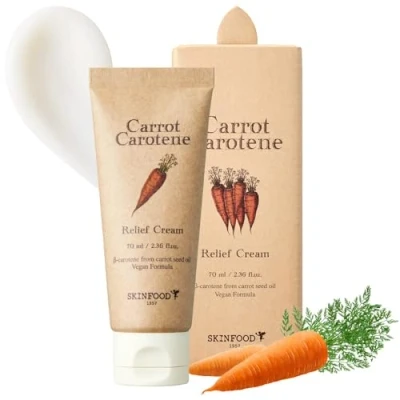 Abbildung von SKIN FOOD karotte karotin relief creme 55ml (1,85 fl.oz.) rötungen beruhigende und feuchtigkeitsspendende gesicht gel für empfindliche haut, vegan, cruelty free, dermatologisch getestet