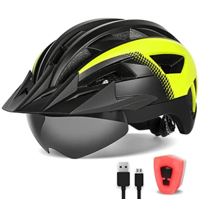 Abbildung von FUNWICT Fahrradhelm mit Visier für Herren Damen, Leichte Magnetischem Brille und USB Aufladung LED Licht, Stylisch Mountainbike Helm (L: 57 61 cm, Schwarz Gelb)