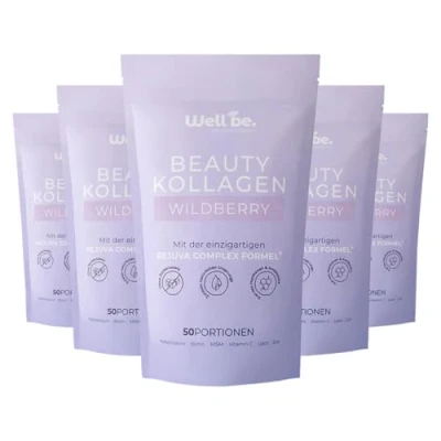 Abbildung von WELLBE. Beauty Kollagen Wildberry mit Rejuva Complex® Formel Pulver bioaktivem Hydrolysat, Biotin, Zink, Vitamin C &amp; Hyaluron. Made in Germany Kollagenpulver. (6 x 250g)