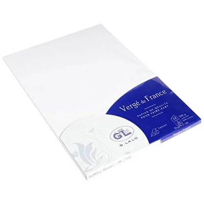 Abbildung von G.Lalo 43350L Doppelkarte Vergé de France (perfekt für Ihre Einladungen, 210 g, DIN C5, 21 x 29,7 cm mit Falz, 25 Blatt) extra weiß