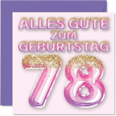 Abbildung von 78. Geburtstagskarte für Frauen Rosa Lila Glitzerballons Alles Gute zum Geburtstagskarten 78 Jährige Frau Mama Urgroßmutter Oma, 145mm Achtundsiebzig Achtundsiebzigster Geburtstag Grußkarten