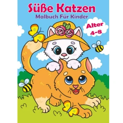 Abbildung von Süße Katzen Malbuch für Kinder 4 8 Jahren: Lustige Malvorlagen mit niedlichen und entzückenden Cartoon Katzen, Kätzchen Einhorn Caticorn