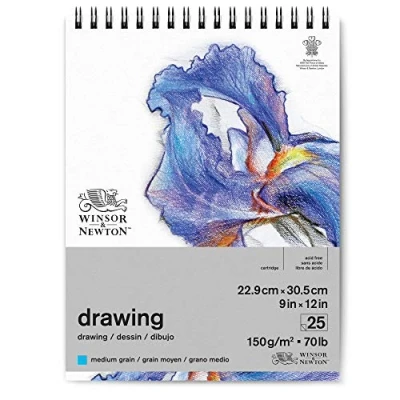 Abbildung von Winsor &amp; Newton 6691012 Zeichenpapier im Spiralblock 25 Blatt 22,9 x 30,5cm, 150g/m², mittlere Körnung, natürliches Weiß, säurefrei, Alterungsbeständig für Bleistift, Buntstift, Pastell, Kohle