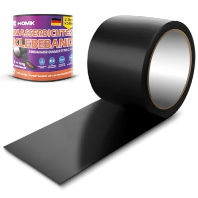 Abbildung von HOMIK Extrem Starkes Wasserdichtes Klebeband Außen &amp; Innen Dichtungsband Wasserdicht 10cm x 2.5m UV Beständig Duct Tape Selbstverschweißendes Schwarz