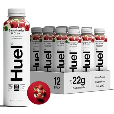 Abbildung von Huel Ready to drink Trinkmahlzeit Strawberries &amp; Cream Erdbeer Sahne Plant based Glutenfrei Nachhaltig Ohne Gentechnick 22 g Protein pro Flasche (12x 500 ml Flaschen)