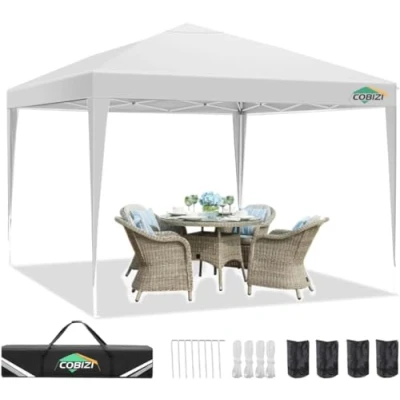 Abbildung von COBIZI Pavillon, Faltpavillon 3x3 Wasserdicht Stabil, Partyzelt Gartenpavillon UV Schutz 50+ Pavillion Klappbar 3x3m Pop up Pavillon mit 4 Sandsäcke für Camping, Strand, Familientreffen(Weiß)