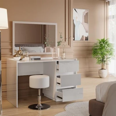 Abbildung von Vicco Schminktisch Marla, Weiß Hochglanz, 120 cm mit Hocker