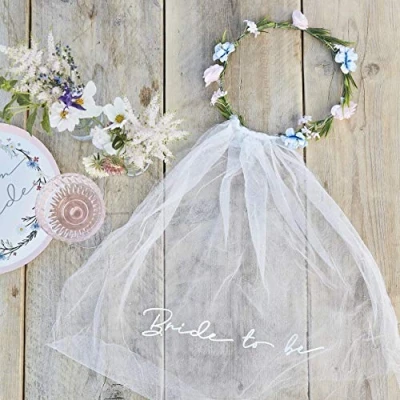 Abbildung von Ginger Ray Bride to Be&#039; Hen Party Veil Mit Blumenkronen Zubehör, Gold, Einheitsgröße