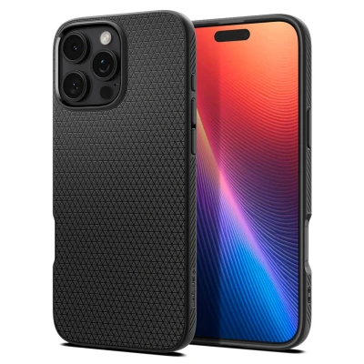 Abbildung von Apple iPhone 16 Pro Hülle Silikon Spigen Soft Case/Backcover Handyhülle Schwarz Shockproof/Stoßfest