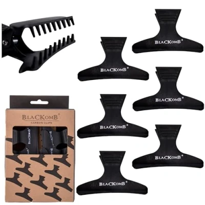 Abbildung von Blackomb Abtrennklammern Schmetterling aus Carbon, Haarklammern für Friseur Haarspangen, Klipse, Friseurbedarf, Klammern Friseure, Haarschneidehilfe, Haarclips 6 Stück, schwarz, 8 cm