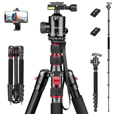 Abbildung von JOILCAN Kamera Stativ 189cm, Leichtes Aluminium Einbeinstativ mit 360Kugelkopf Abnehmbar &amp; Handyhalterung, Professionelles für Canon Nikon Sony DSLR Smartphone, Tragfähigkeit 30lbs
