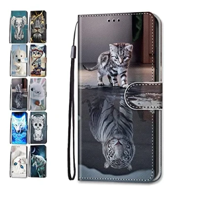 Abbildung von Hülle für Samsung Galaxy A13 4G, Leder Tasche Flip Case Mädchen Jungs Muster Design Etui Schutzhülle Cover Handyhülle 4G Katzentiger