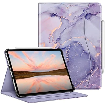 Abbildung von Fintie Schutzhülle für iPad Pro 11 Zoll (4.,3. Generation) 2022/2021 mehrere Winkel Betrachtungsfolio Standhülle mit Stifthalter und Tasche,1. Generation, lila Marmor