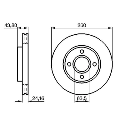 Abbildung von BOSCH 0 986 478 671 Bremsscheibe 260 24 4 107,95 Belüftet, innenbelüftet geölt FORD: Escort 6 Schrägheck, Cabrio, 5 Schrägheck