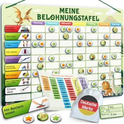 Abbildung von LIKARTO Belohnungstafel für Kinder mit 280 Magneten [DAS ORIGINAL] Belohnungssystem Verantwortung Montessori Aufgabenplaner &amp; Magnettafel ADHS Hilfsmittel individuell anpassbar Grün