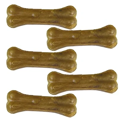 Abbildung von Schecker Hundeknochen Kauknochen aus Rinderhaut 5 Stück á 13cm, ca. 300g splittert Nicht 1. Wahl sauber gepresst