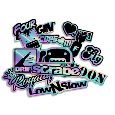 Abbildung von Finest Folia JDM Aufkleber Set für Auto Motorrad Helm Japan Stickerbomb japanische OEM Sticker Tuning Autoaufkleber Folie selbstklebend wetterfest R207 (Stickerbogen 5, Mit Hologramm Effekt)