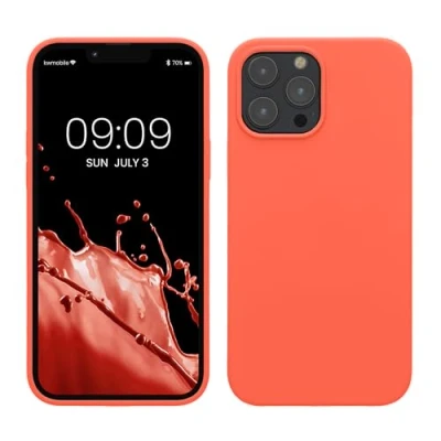 Abbildung von kwmobile Hülle kompatibel mit Apple iPhone 13 Pro Max Silikon Handy Case Handyhülle weiche Oberfläche kabelloses Laden Leuchtende Koralle