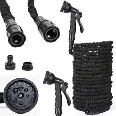Abbildung von Grafner Gartenschlauch flexibel dehnbar 30 m schwarz inkl Multifunktionsbrause, 600D Polyester