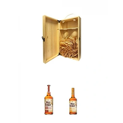 Abbildung von 1a Whisky Holzbox für 2 Flaschen mit Hakenverschluss + Wild Turkey 101 Proof Bourbon Whiskey 0,7 Liter 81