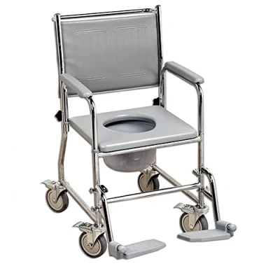 Abbildung von CARELINE Toilettenrollstuhl Mobil, Sitzbreite 43 cm, Gesamtbreite 55 maximale Belastbarkeit 190 kg, Polster Schwarz