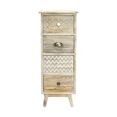 Abbildung von Rebecca Mobili Vintage Holz Nachttisch, Kleine Kommode mit Schubladen, 4 Hellbraun Weiß Antiquarisch, Leinen Verstauraum Größe: 81,5 x 30 cm (HxBxT) Art. RE6619