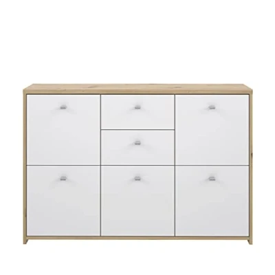 Abbildung von FORTE BEST CHEST Kommode mit 5 Türen und 2 Schubladen, Holzwerkstoff, Artisan Eiche / Weiß, 113.9 x 77.3 29.6 cm