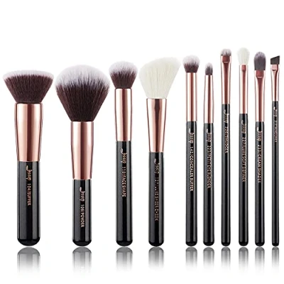 Abbildung von Jessup Makeup Pinselset 10 Stk Kosmetik Schmink Pinsel Set Lidschatten Puder Concealer Eyeliner Schwarz/Rosegold T156