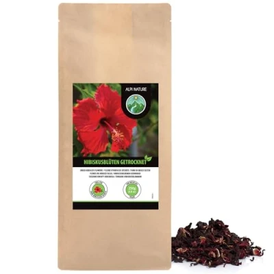 Abbildung von Hibiskusblüten Tee (250g), Hibiskus ganze Blüten, Hibiskusblütentee schonend getrocknet, 100% rein und naturbelassen zur Zubereitung von Hibiskustee