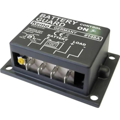 Abbildung von Kemo M148A Batteriewächter 12 V/DC. Schützen von Autobatterien vor Tiefentladung. Automatisches Einschalten nach Wiederkehr normaler Spannung. Abschaltspannung einstellbar ca. 10,4 13,3 V