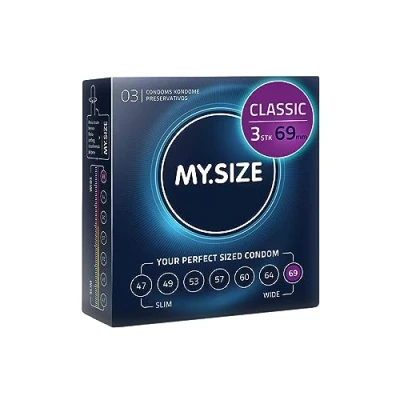 Abbildung von MY.SIZE Classic Kondome Größe 7 I 69 mm Breite 3 Stück Probierpackung Premium extra dünn gefühlsecht hauchzart dünne 0,07 Wandstärke vegan Condoms for men