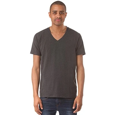 Abbildung von SELECTED HOMME Herren T Shirt Pima drill ss deep v neck NOOS ID, Einfarbig, Gr. Medium, Grau (Dark Grey Melange)