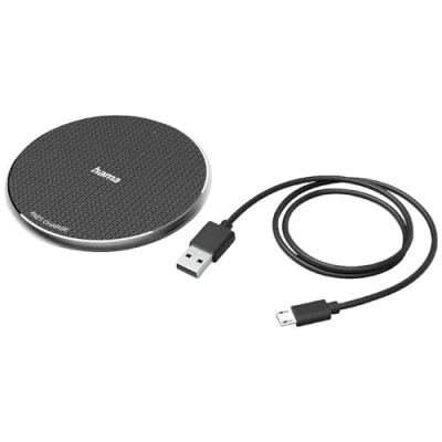 Abbildung von Hama Wireless Charger, Kabelloses Qi Ladepad 10 Watt, kabellos für Smartphones (Handy induktiv laden, Induktionsladegerät, Fast Charge, Tisch Ladestation, Metall) schwarz