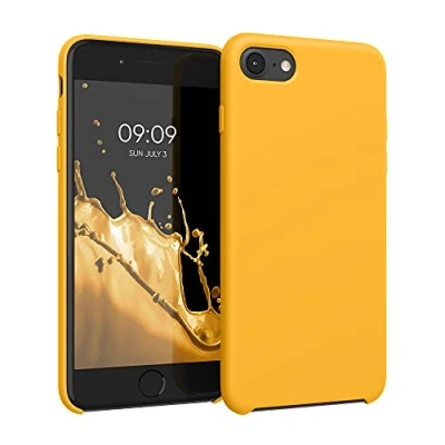 Abbildung von kwmobile Hülle kompatibel mit Apple iPhone SE (2022) / (2020) 8 7 Silikon Handy Case Handyhülle weiche Oberfläche kabelloses Laden Safran