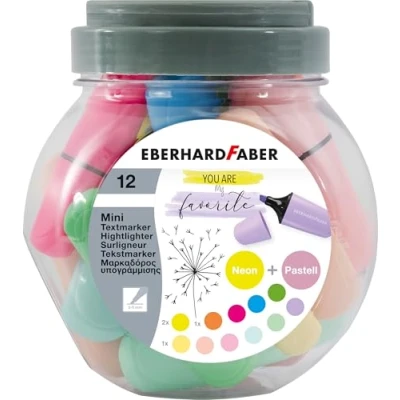 Abbildung von EBERHARD FABER 551431 Mini Textmarker Set, 12 Marker Stifte in Bonboniere, mit Keilspitze