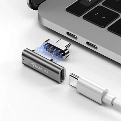 Abbildung von ELECJET MagJet S, 20 Pin Magnetische USB C Adapter, 100W Schnellladung, 10 Gb/s Datenübertragung, 4K Video @60Hz Hohe Auflösung kompatibel mit MacBook Pro und Anderen Geräten, Silber+Grau