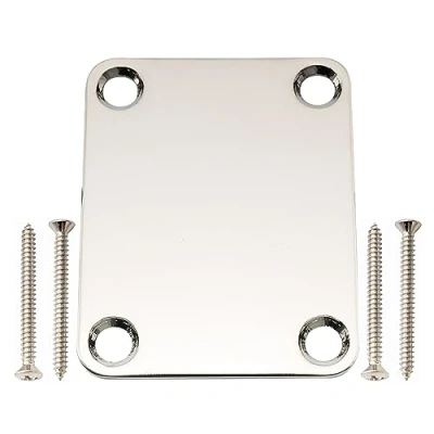 Abbildung von Musiclily Pro Stahl 4 Loch Halsplatte für Strat Tele Style E Gitarre oder Bass, Nickel
