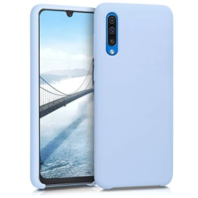 Abbildung von kwmobile Hülle kompatibel mit Samsung Galaxy A50 Silikon Handy Case Handyhülle weiche Oberfläche kabelloses Laden Hellblau matt